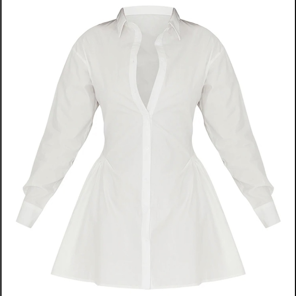 White Ruched Skirt Detail Button Down Shirt Dress by prettylittlething